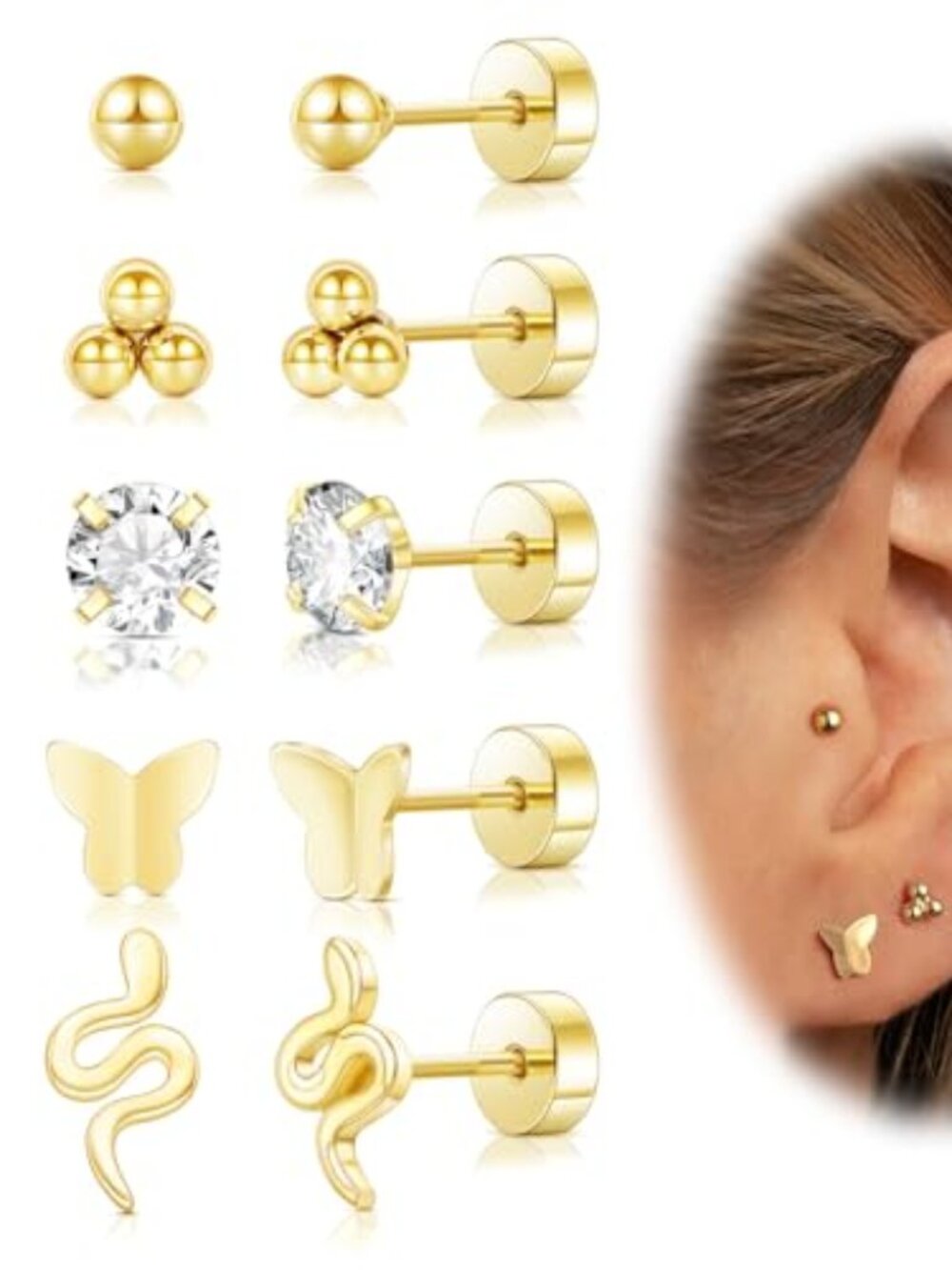 New - Screw Back Earrings for Women,14K Gold Flat Back Stud Earrings